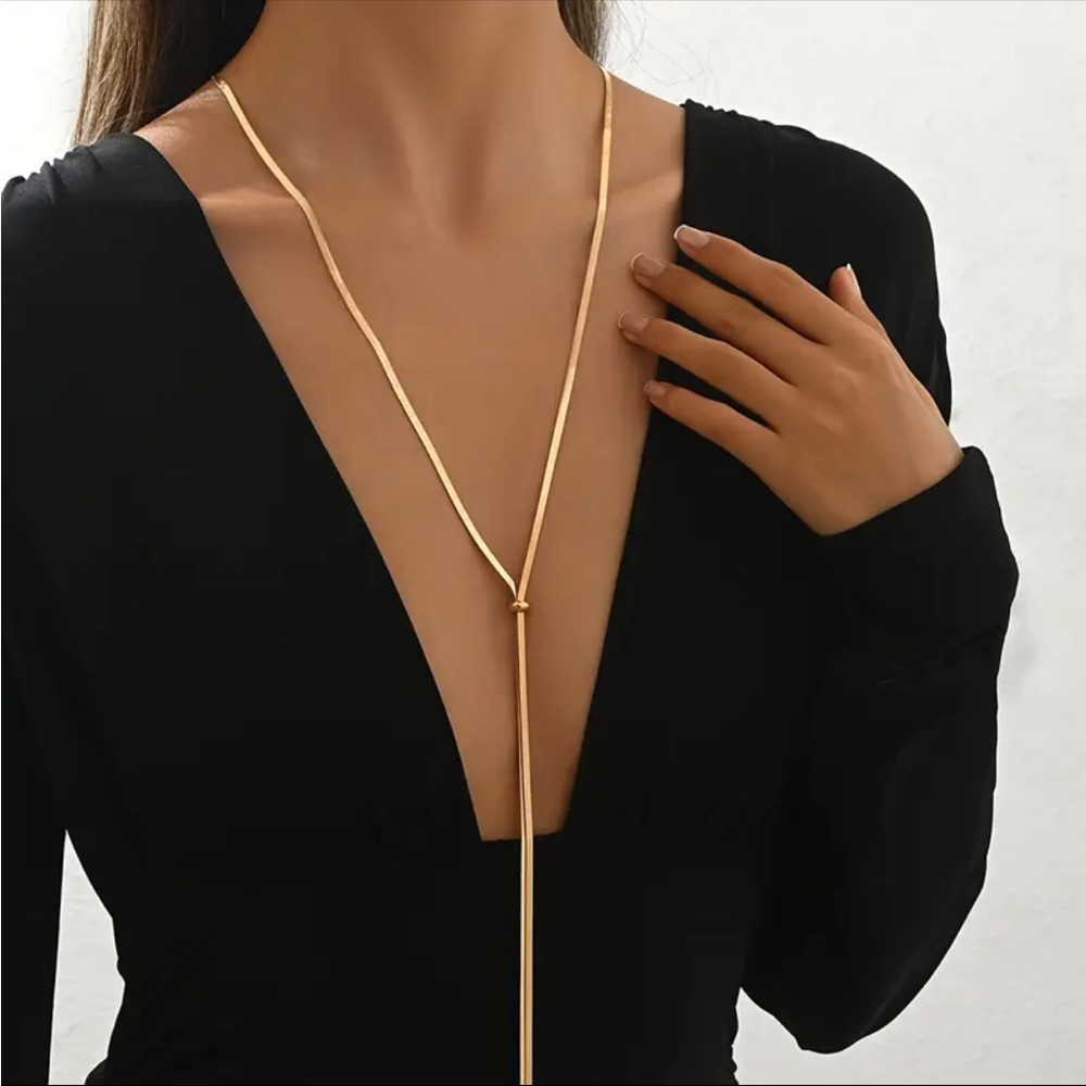 Gold Plated Lariat Necklace- Stainless Steel Adjustable Y-shaped tassel …
